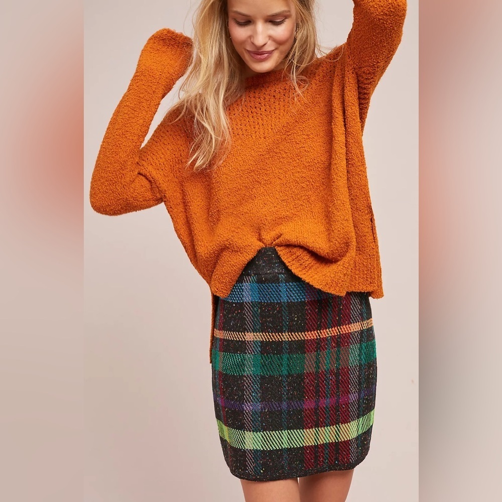 Anthropologie Cecilia Prado Textured Plaid Knit Skirt Size Medium